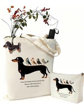 Canvas Tote Bag Toiletry Bag Dachshund 3 Pack